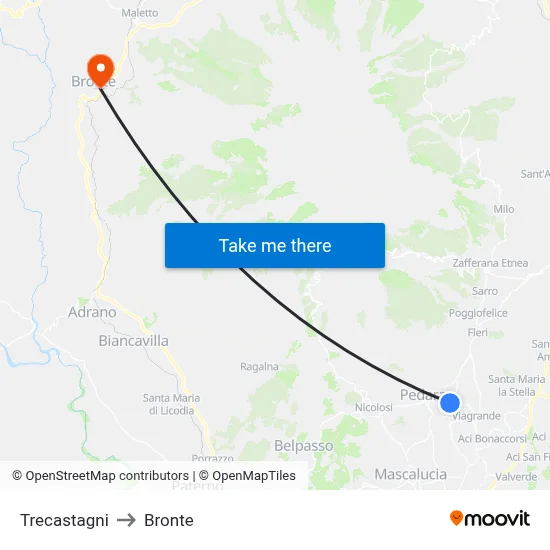 Trecastagni to Bronte map