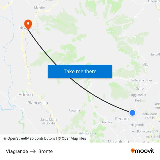 Viagrande to Bronte map