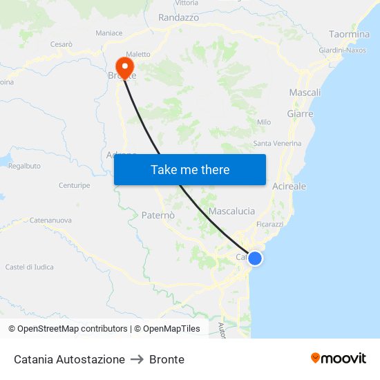 Catania Autostazione to Bronte map