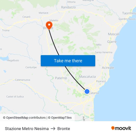 Stazione Metro Nesima to Bronte map