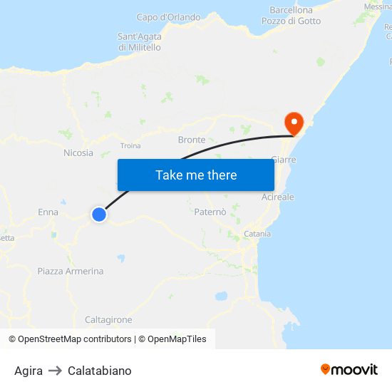Agira to Calatabiano map