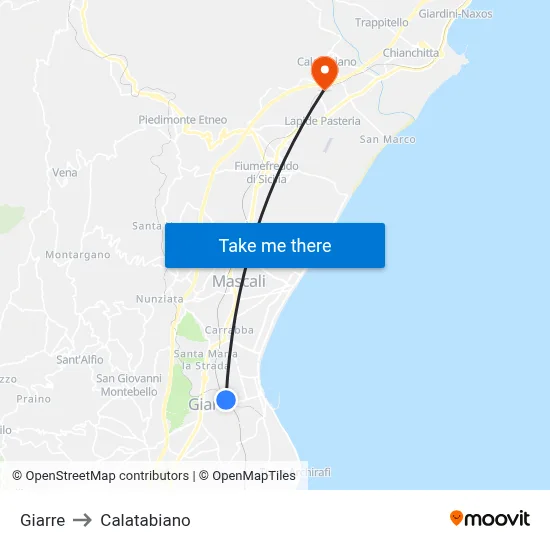 Giarre to Calatabiano map