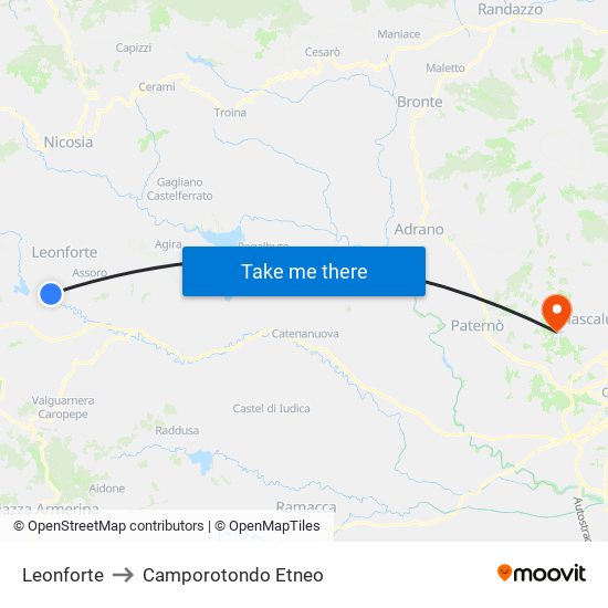 Leonforte to Camporotondo Etneo map