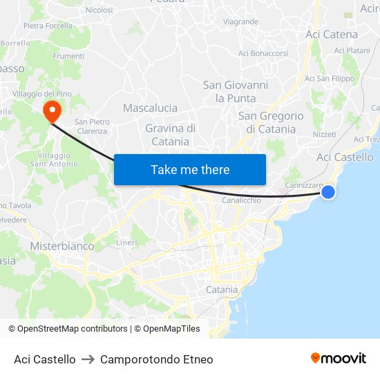 Aci Castello to Camporotondo Etneo map
