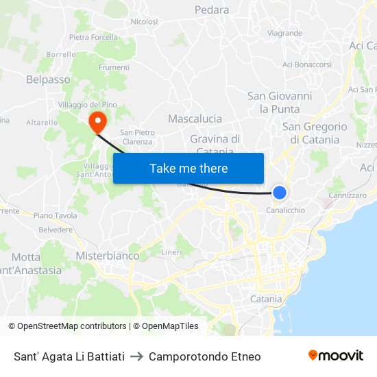 Sant' Agata Li Battiati to Camporotondo Etneo map