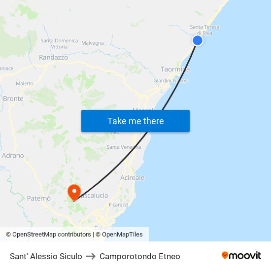 Sant' Alessio Siculo to Camporotondo Etneo map