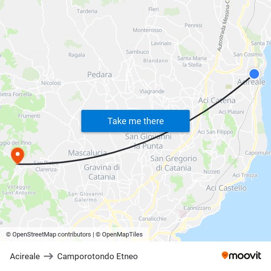 Acireale to Camporotondo Etneo map