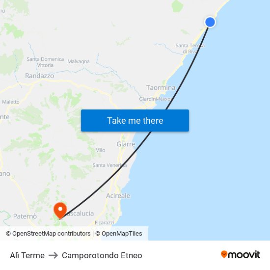 Alì Terme to Camporotondo Etneo map