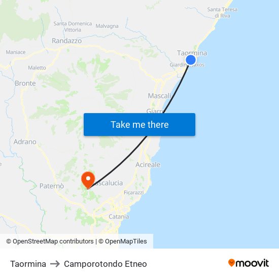 Taormina to Camporotondo Etneo map