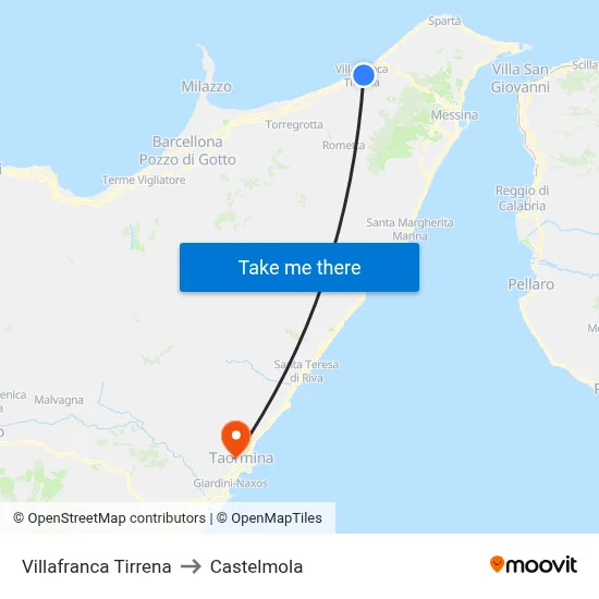 Villafranca Tirrena to Castelmola map