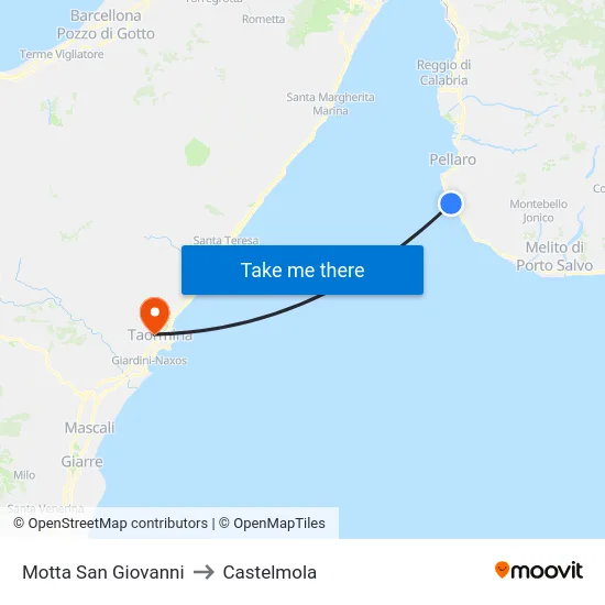 Motta San Giovanni to Castelmola map