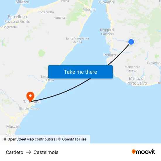 Cardeto to Castelmola map