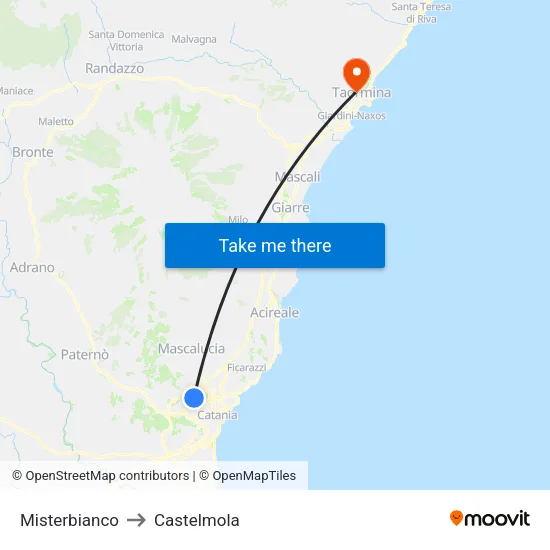 Misterbianco to Castelmola map