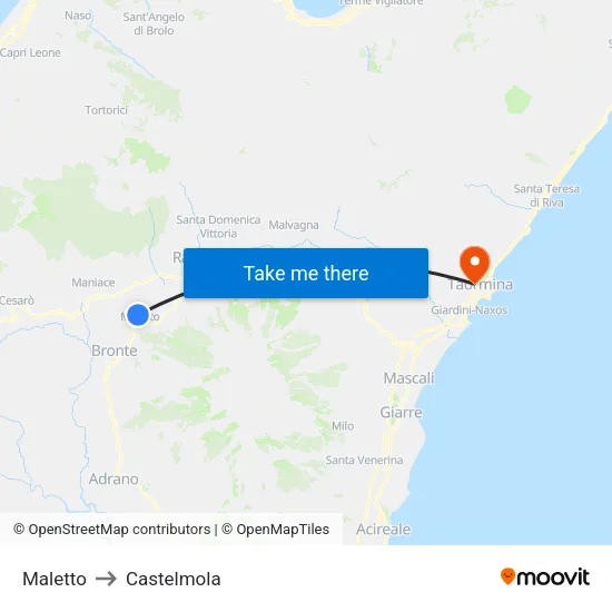 Maletto to Castelmola map