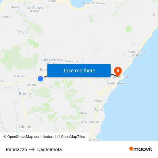 Randazzo to Castelmola map