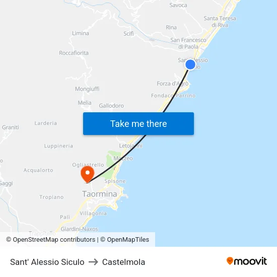 Sant' Alessio Siculo to Castelmola map