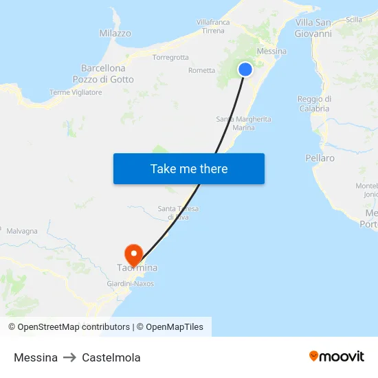 Messina to Castelmola map