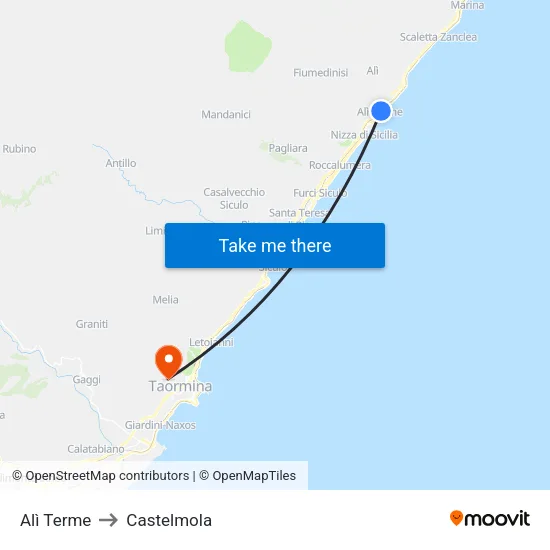 Alì Terme to Castelmola map