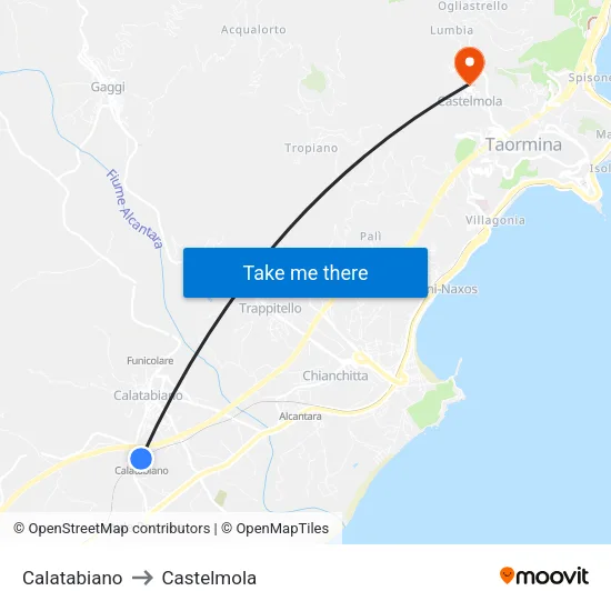 Calatabiano to Castelmola map