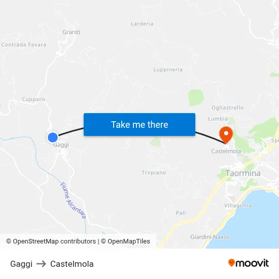 Gaggi to Castelmola map