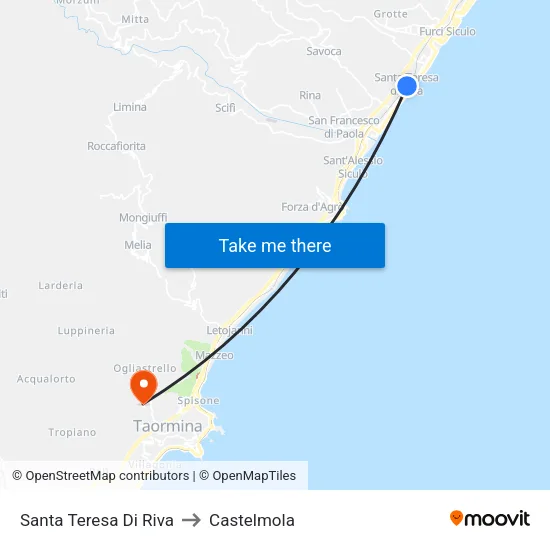 Santa Teresa Di Riva to Castelmola map