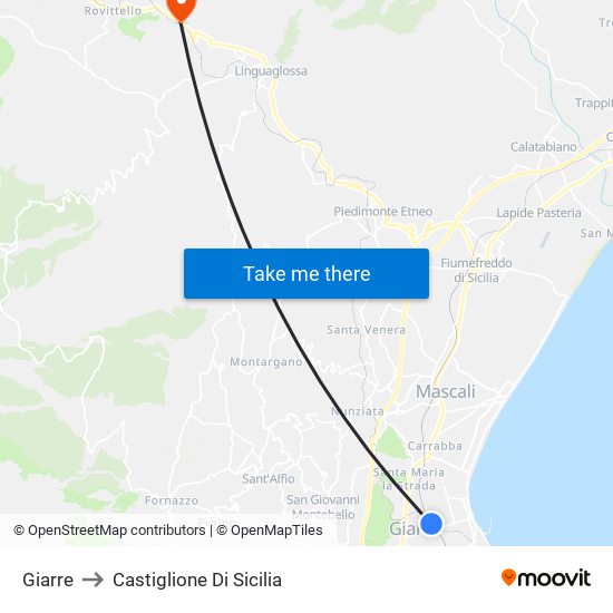 Giarre to Castiglione Di Sicilia map