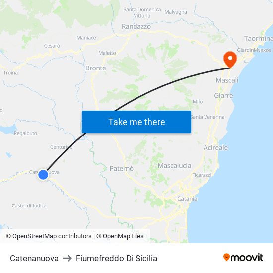 Catenanuova to Fiumefreddo Di Sicilia map