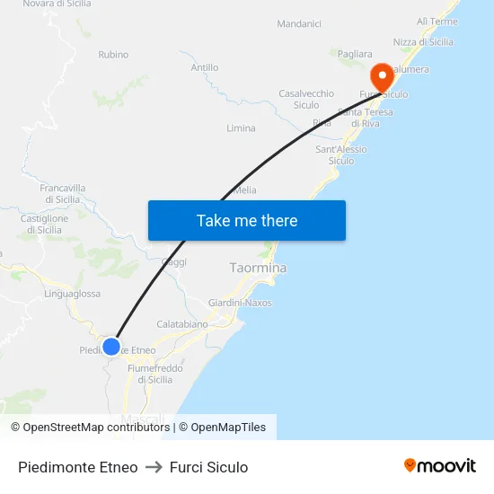 Piedimonte Etneo to Furci Siculo map