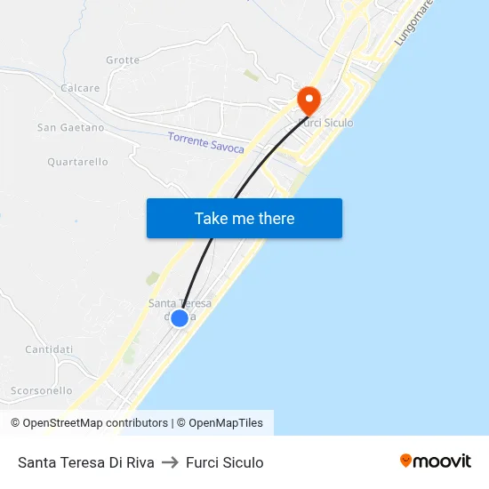 Santa Teresa Di Riva to Furci Siculo map