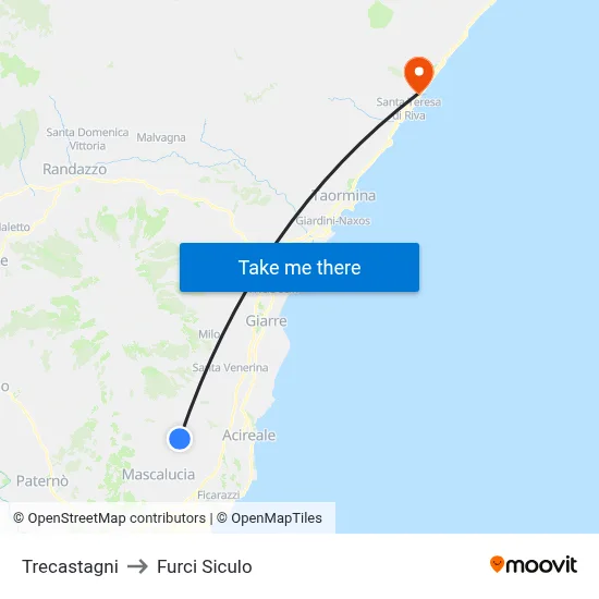 Trecastagni to Furci Siculo map