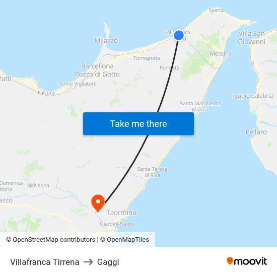 Villafranca Tirrena to Gaggi map
