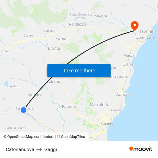 Catenanuova to Gaggi map