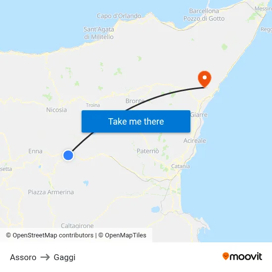 Assoro to Gaggi map