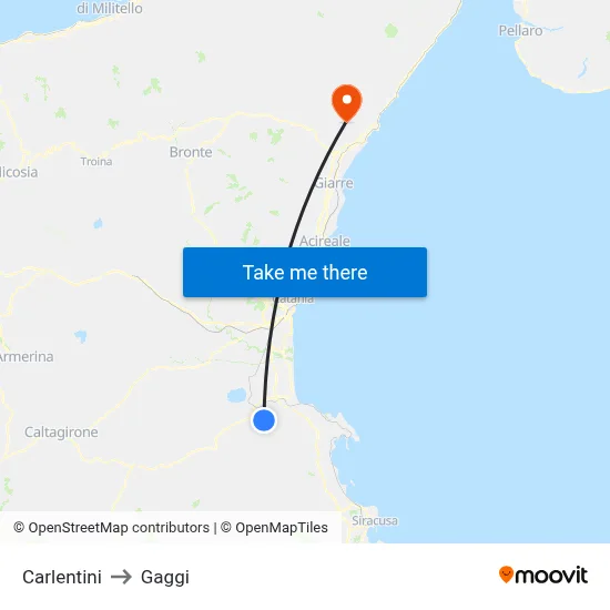Carlentini to Gaggi map