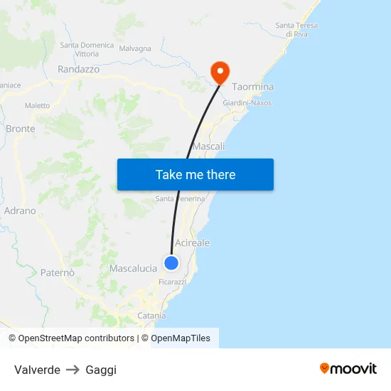 Valverde to Gaggi map
