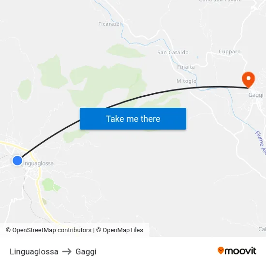 Linguaglossa to Gaggi map