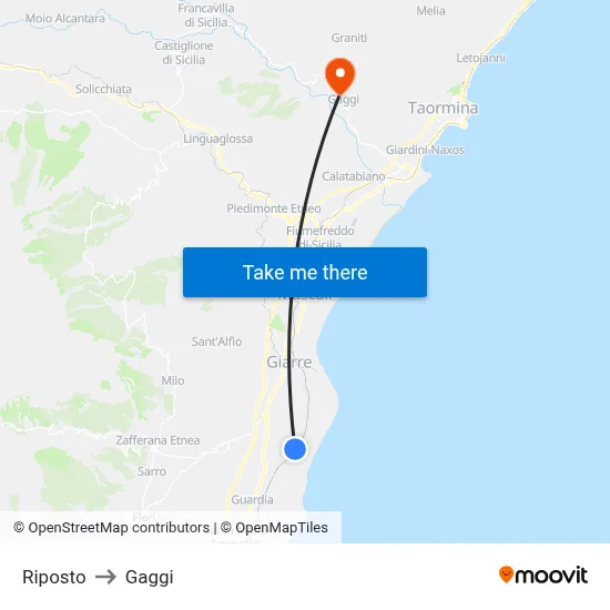 Riposto to Gaggi map