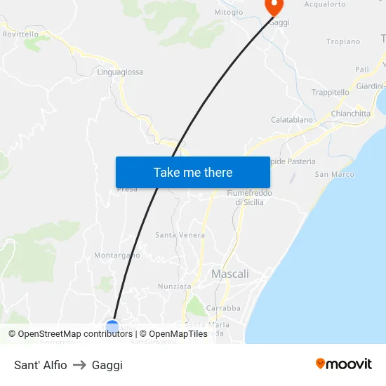 Sant' Alfio to Gaggi map
