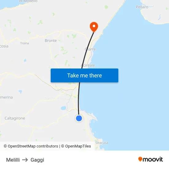 Melilli to Gaggi map