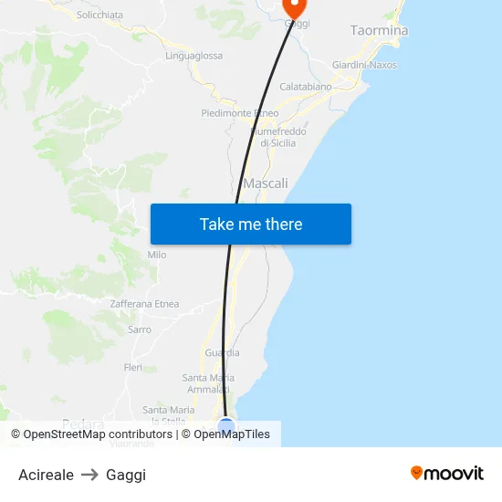 Acireale to Gaggi map