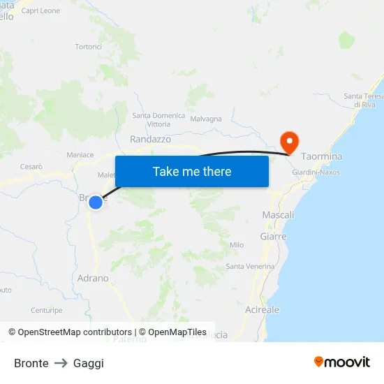 Bronte to Gaggi map