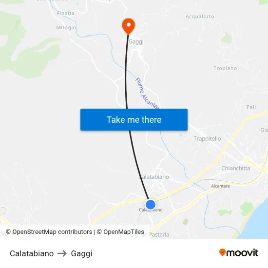 Calatabiano to Gaggi map