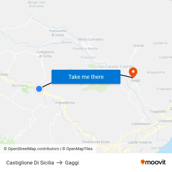 Castiglione di Sicilia to Gaggi map