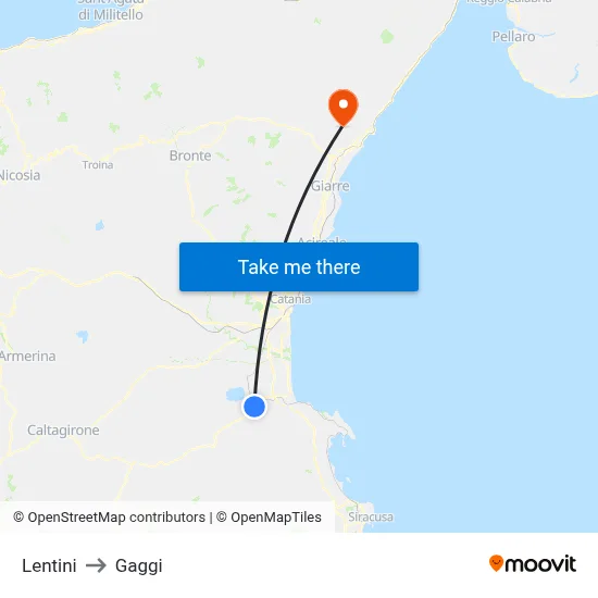 Lentini to Gaggi map