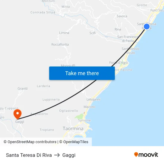 Santa Teresa Di Riva to Gaggi map