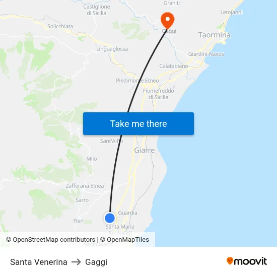 Santa Venerina to Gaggi map