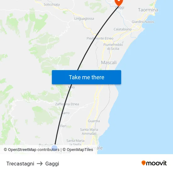 Trecastagni to Gaggi map
