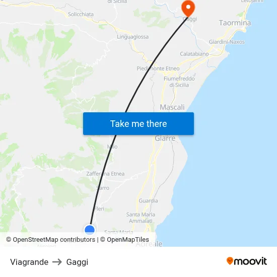 Viagrande to Gaggi map