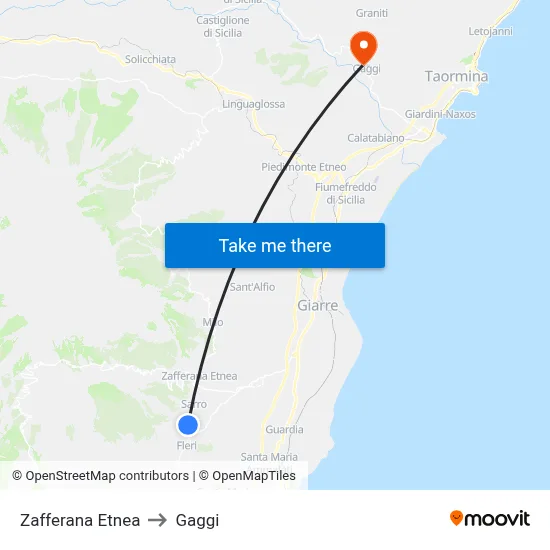 Zafferana Etnea to Gaggi map