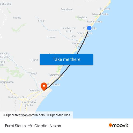 Furci Siculo to Giardini-Naxos map